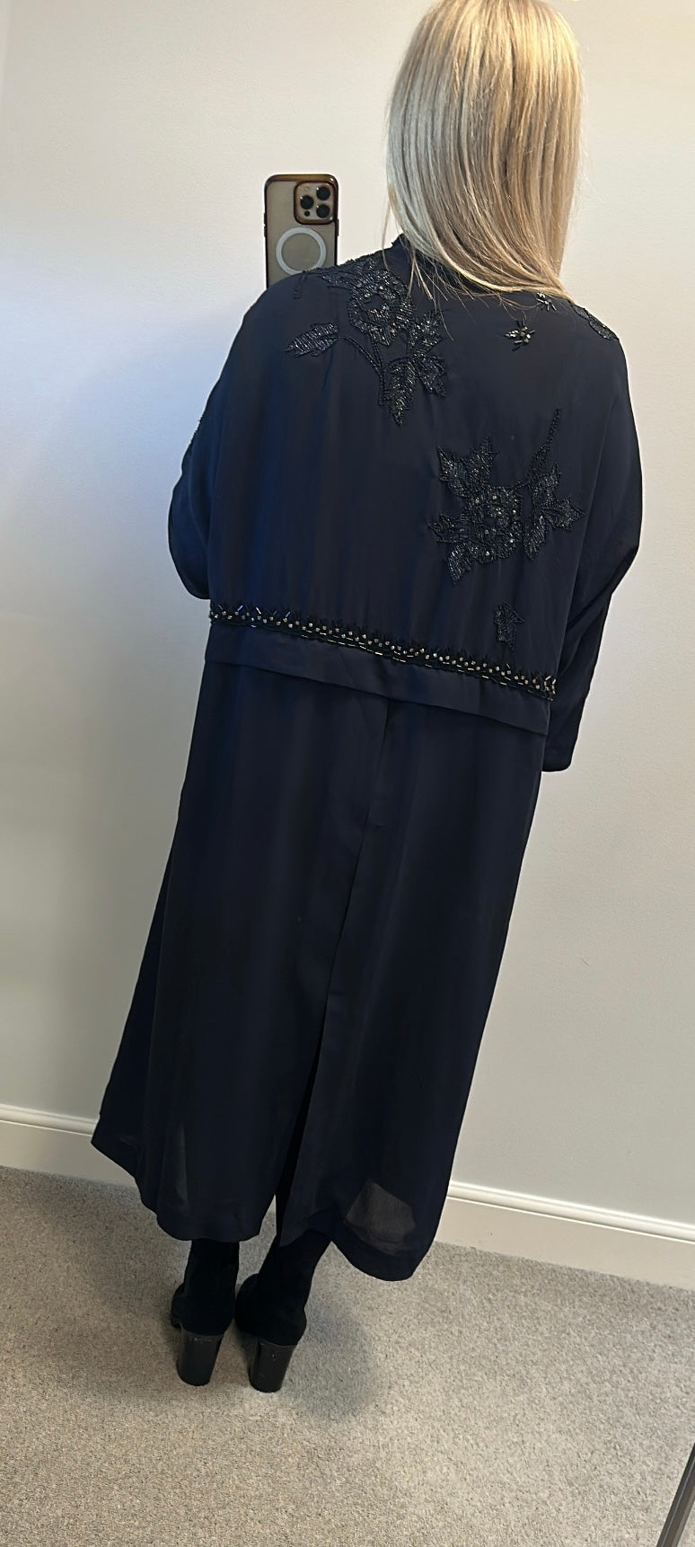 French Connection sheer navy embellished over coat size 12 (oversized would fit upto size 16)