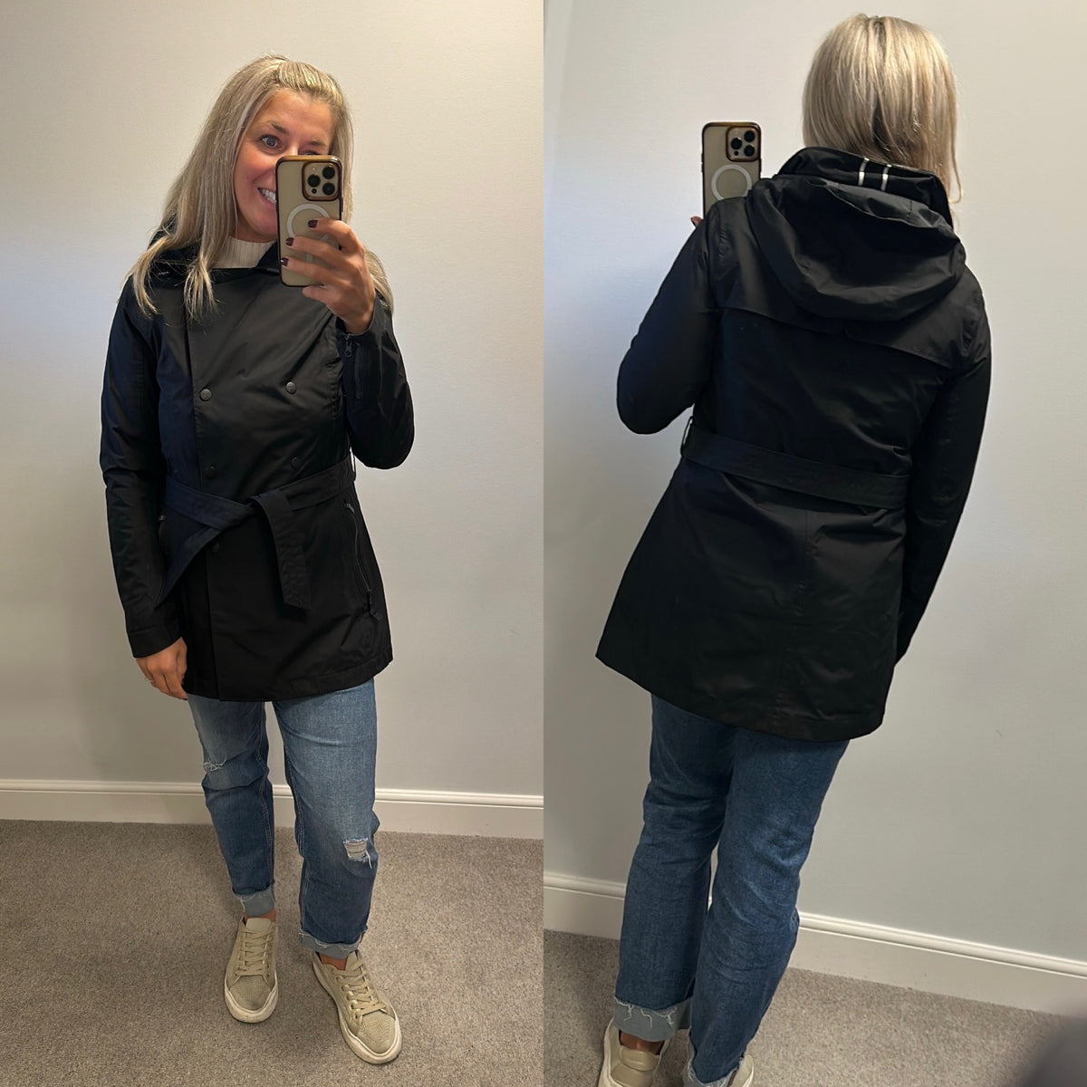Helly Hansen black Welsey II Waterproof Trench Coat size M would fit upto size 12 £35 also available in off white