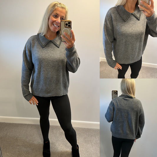 Primark grey knit collar jumper size 14-16