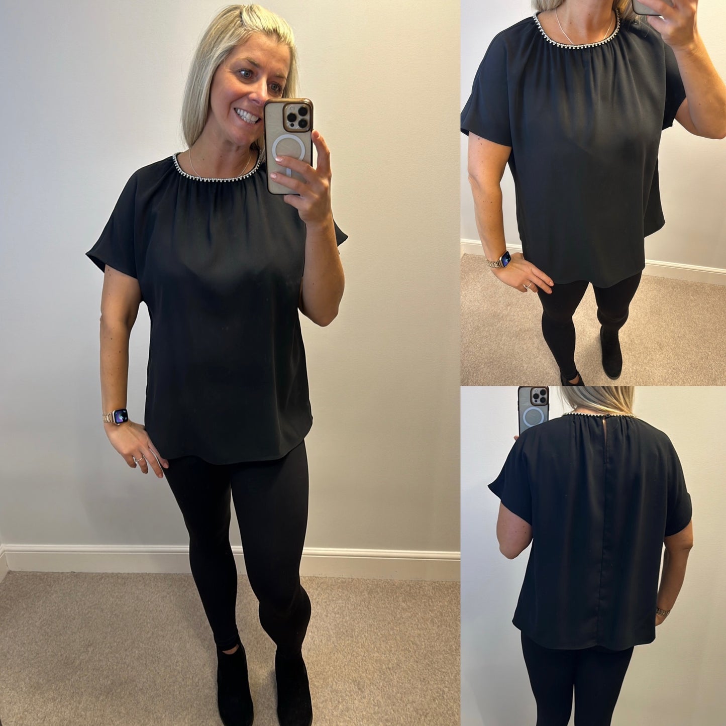 Marks and Spencer’s black top with beaded collar size 14