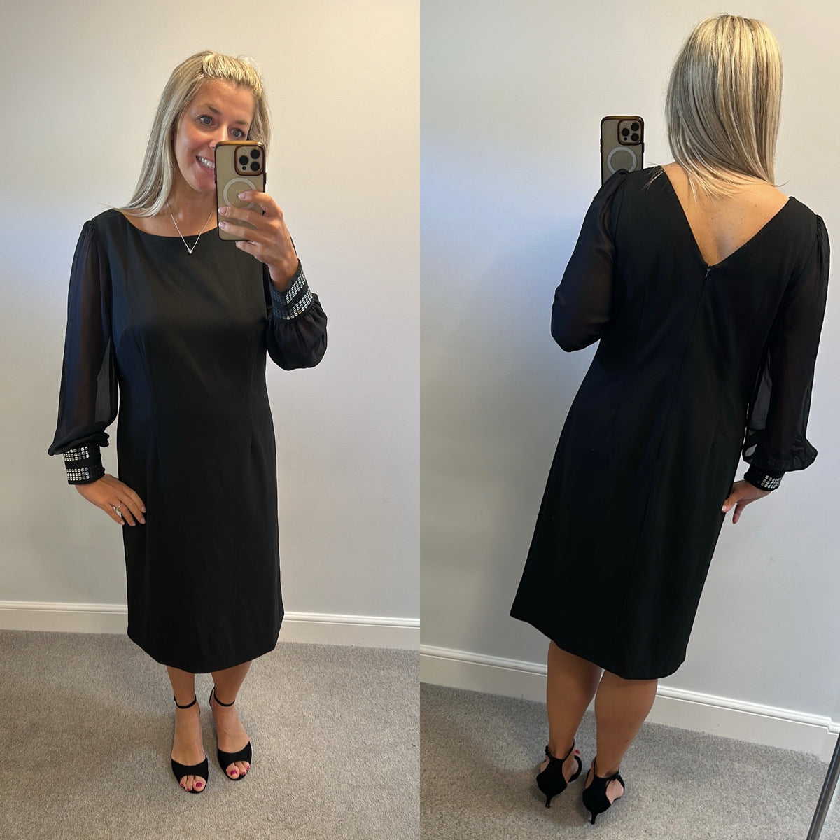 Kaleidoscope black dress with sequin cuffs size 14