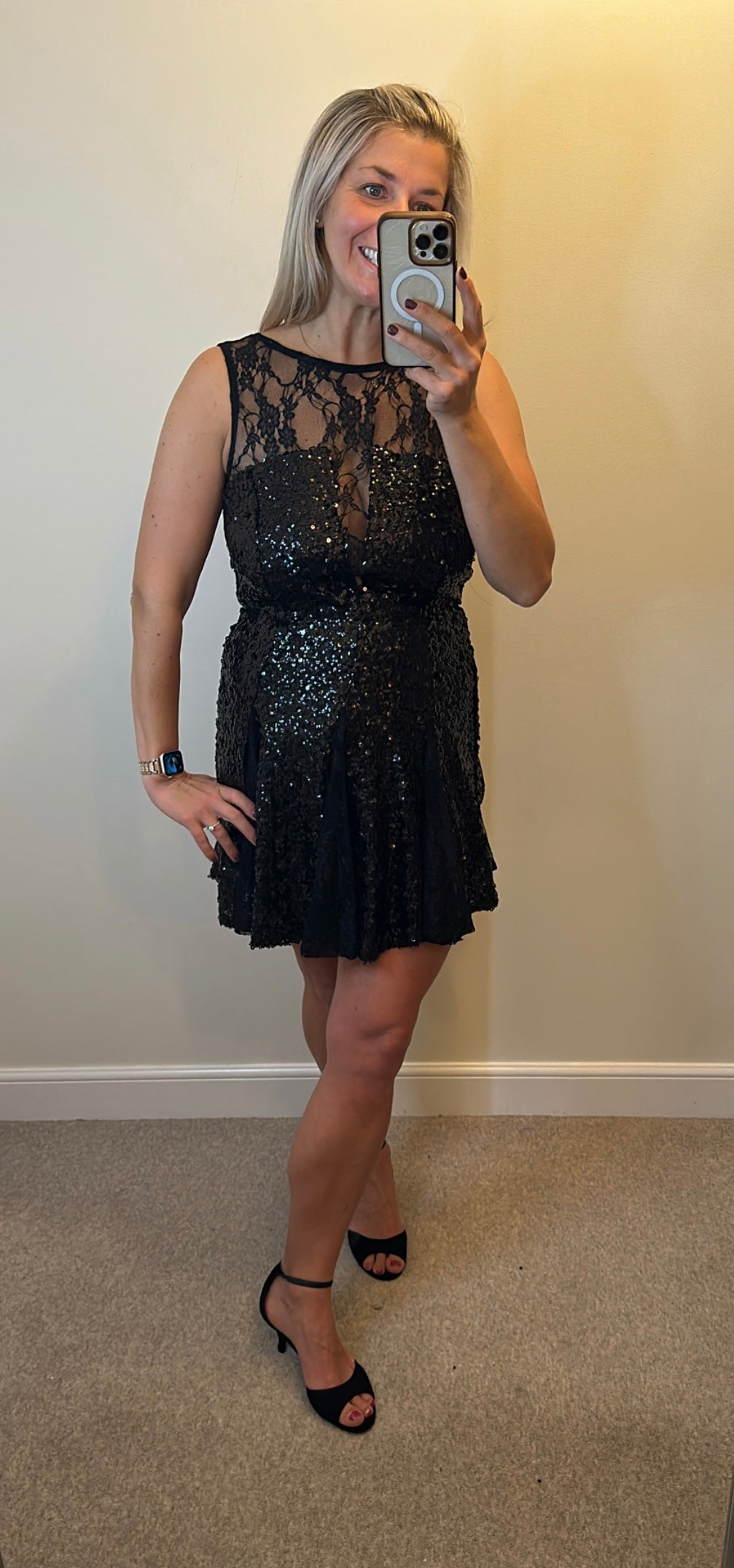 ASOS black sequin lace dress size 10