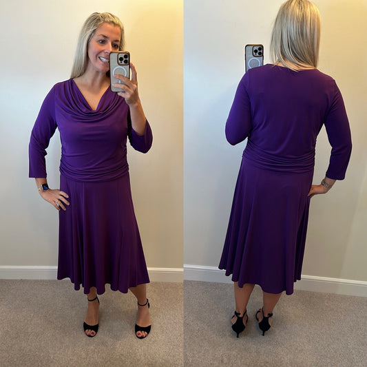 Purple cowl neck evening dress size 16