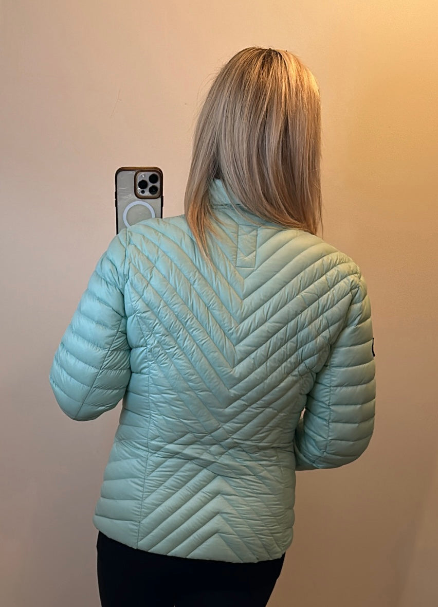 Frandsen real down feather mint green quilted jacket size 12