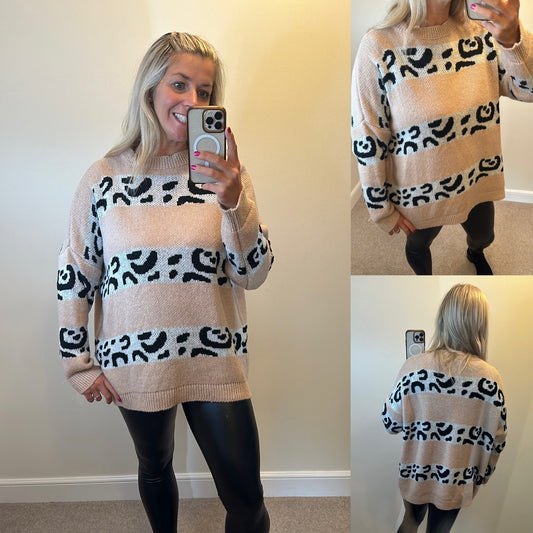 Leopard stripe jumper one size fit upto size 20 brand new with tags