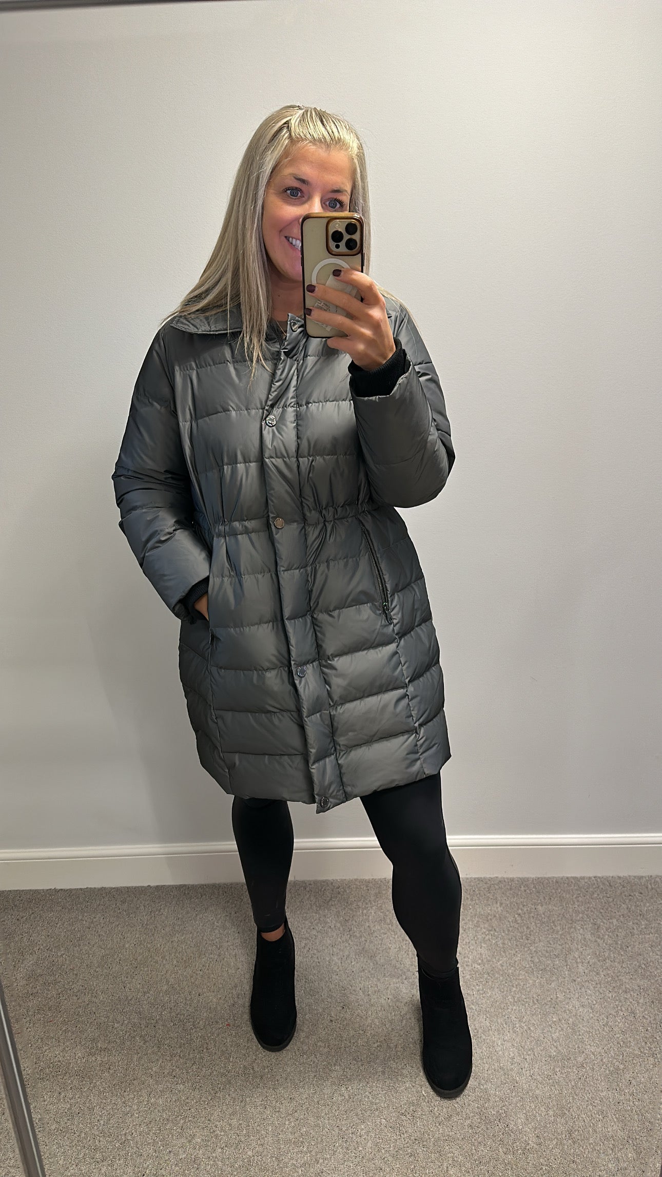 Peruna slate grey jacket size L would fit upto size 16 (no detachable hood)