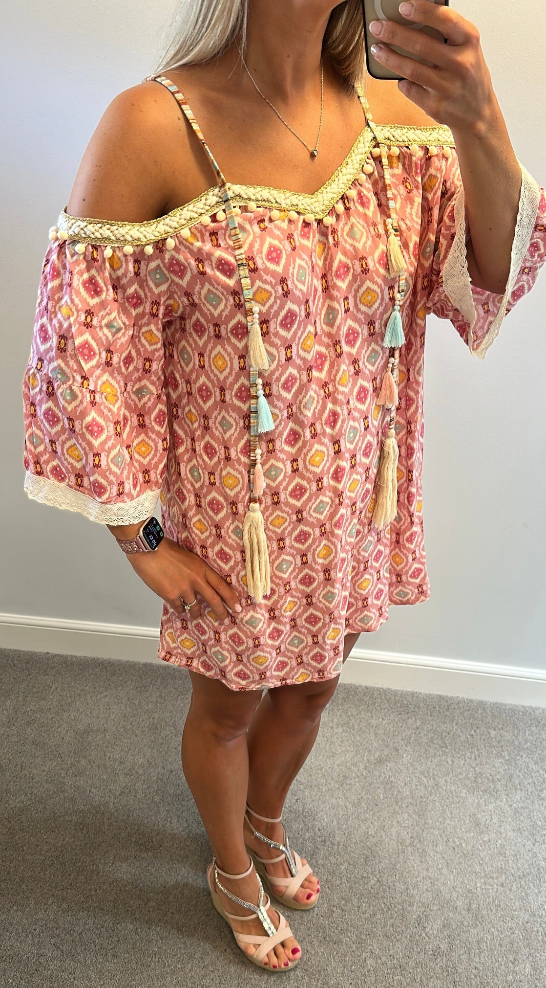 Made in Italy Rose pink print summer dress one size fitting upto size 16