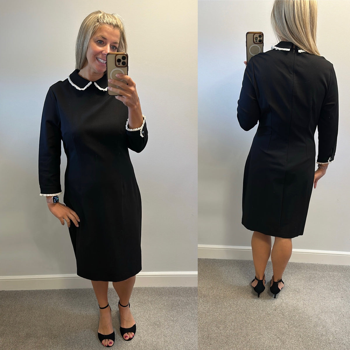 Monsoon black collared dress size 18