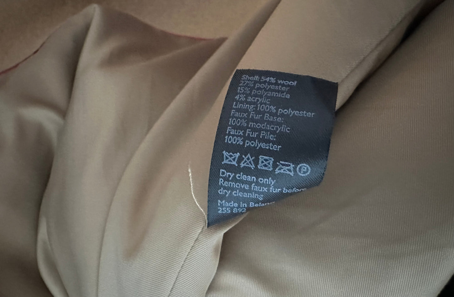 John Lewis tan wool jacket with removable faux fur collar size 10