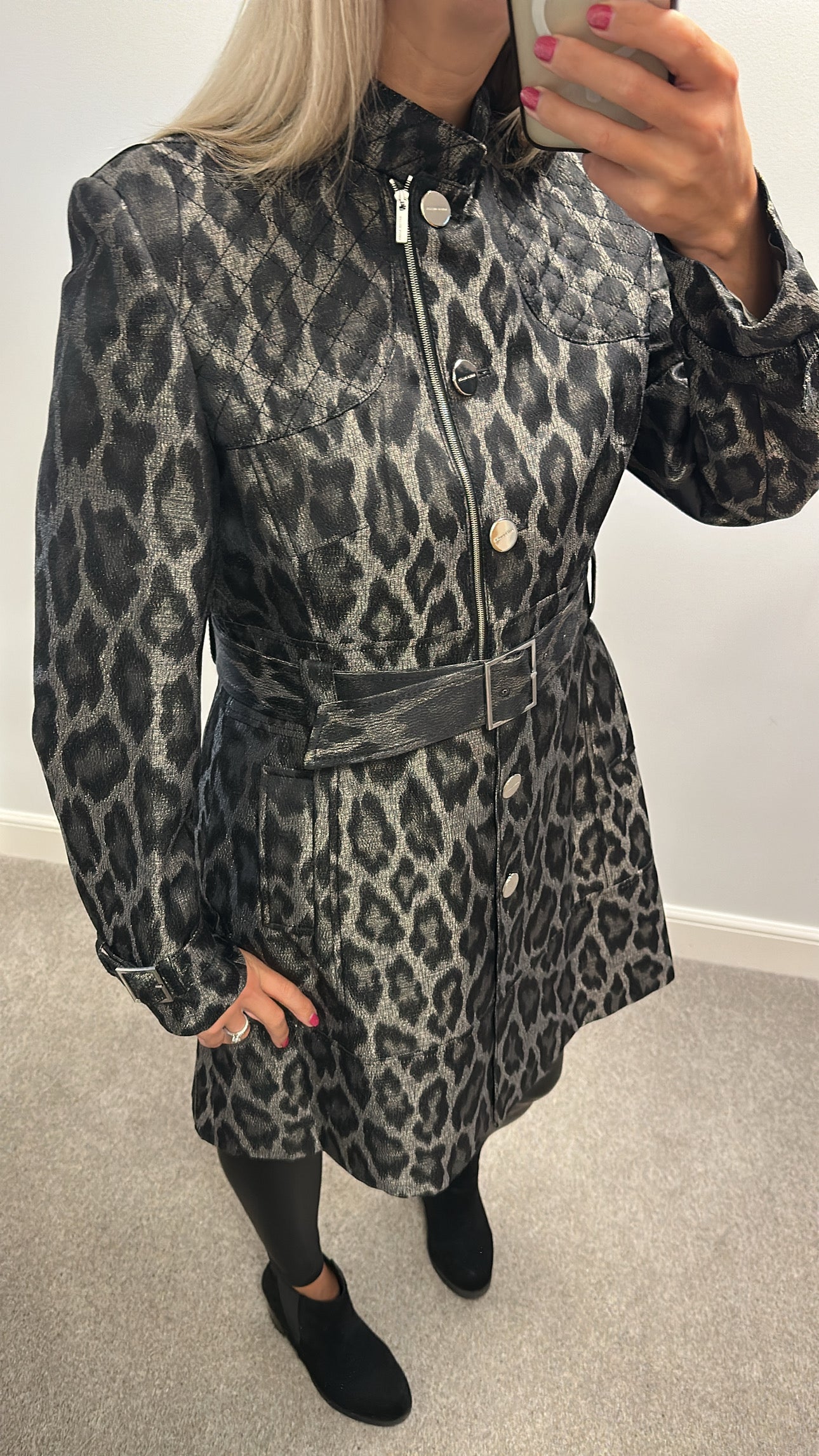 Karen Millen animal print belted coat size 16