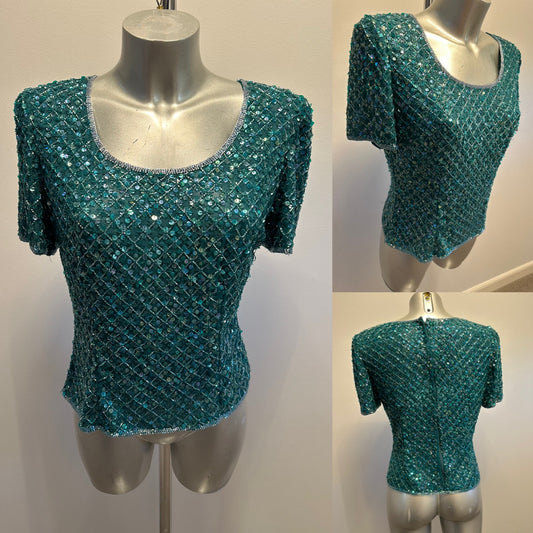 Frank usher green sequin top size small 12