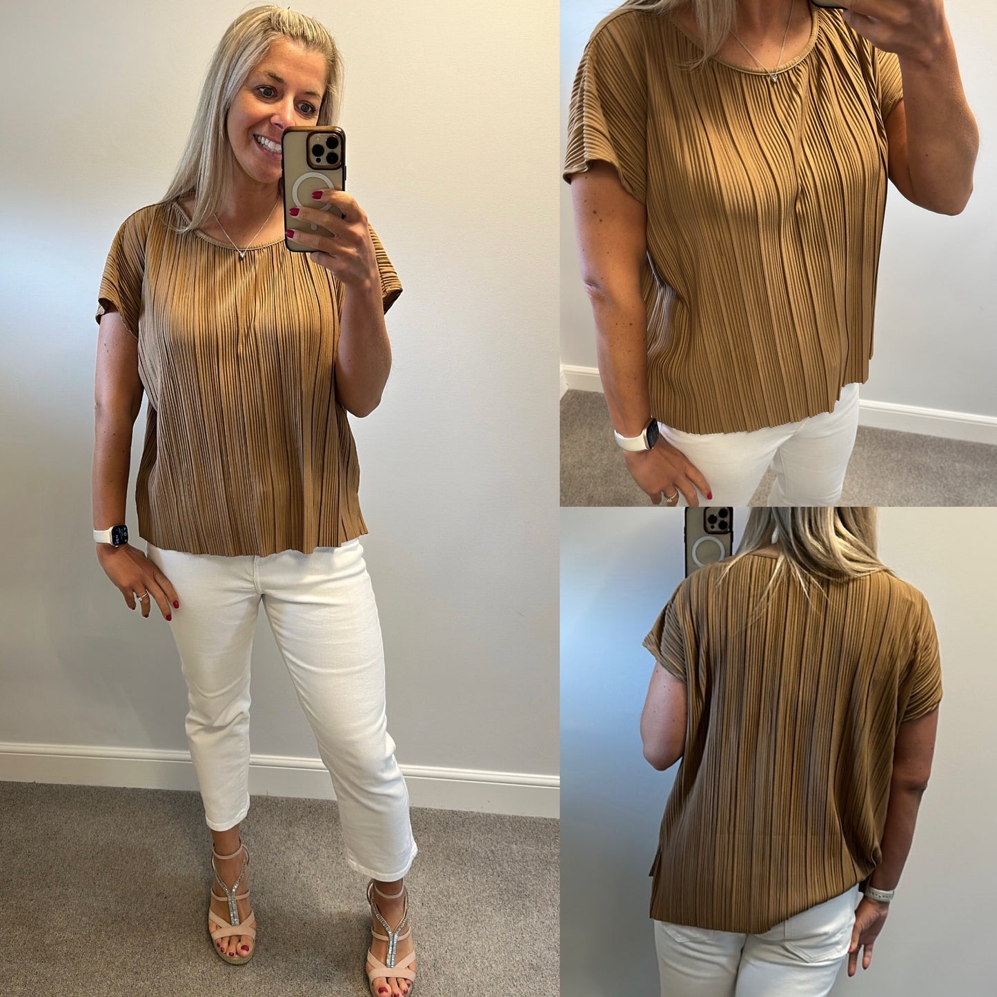New look beige brown ribbed top size 16