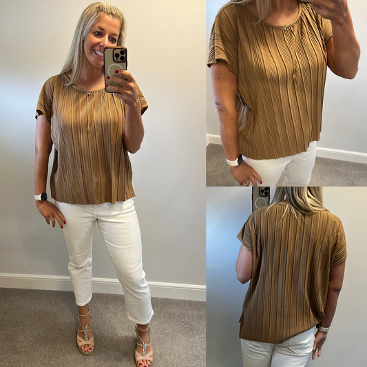 New look beige brown ribbed top size 16