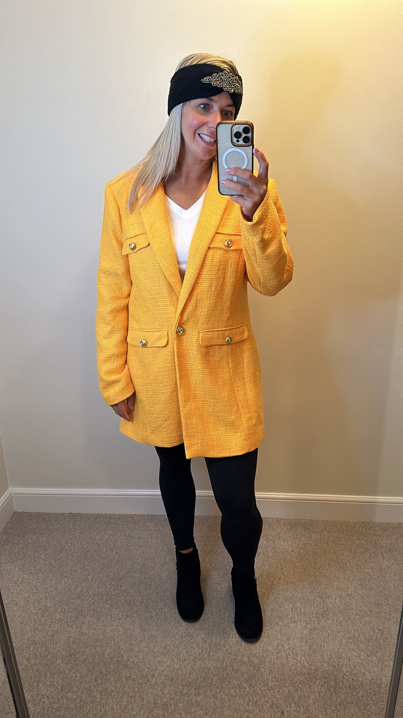 River island yellow / mustard colour blazer jacket size 16