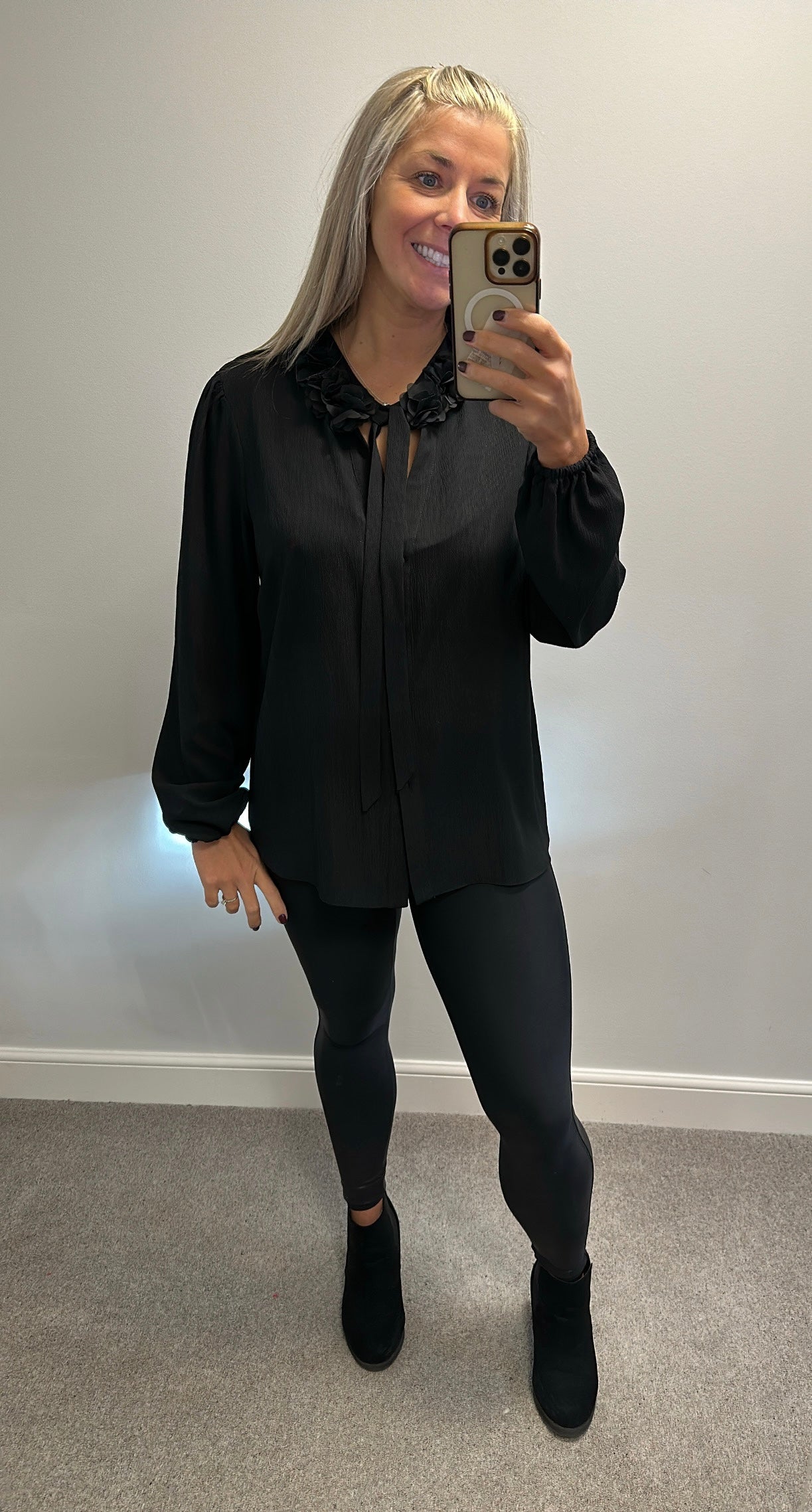 River island black blouse with ruffle collar size 16