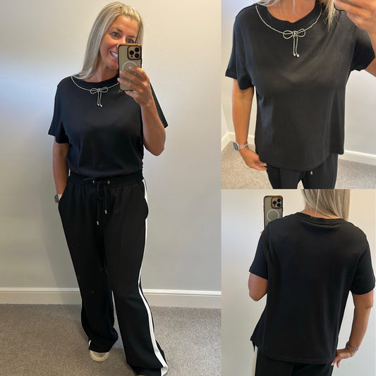 Marks and Spencer’s black tshirt with embellished bow collar size 16 brand new with tags