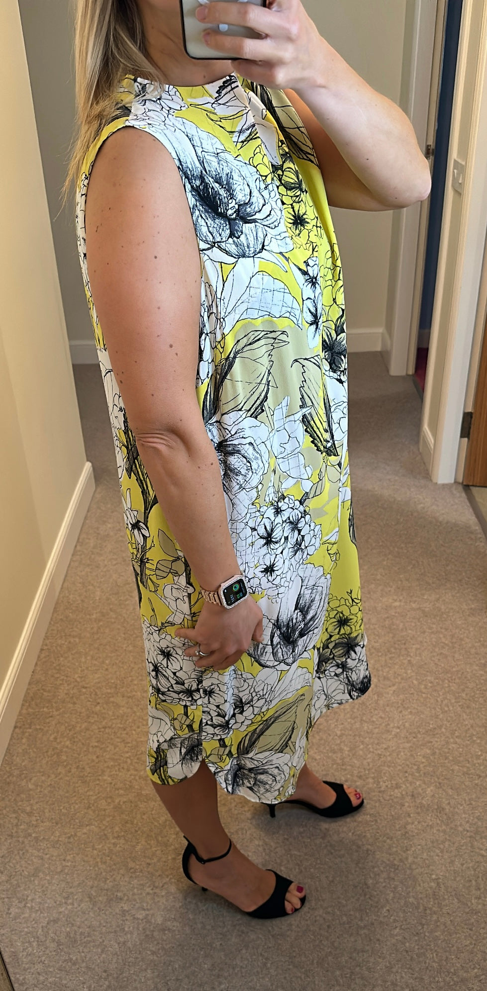 Autograph yellow floral midi dress size 20