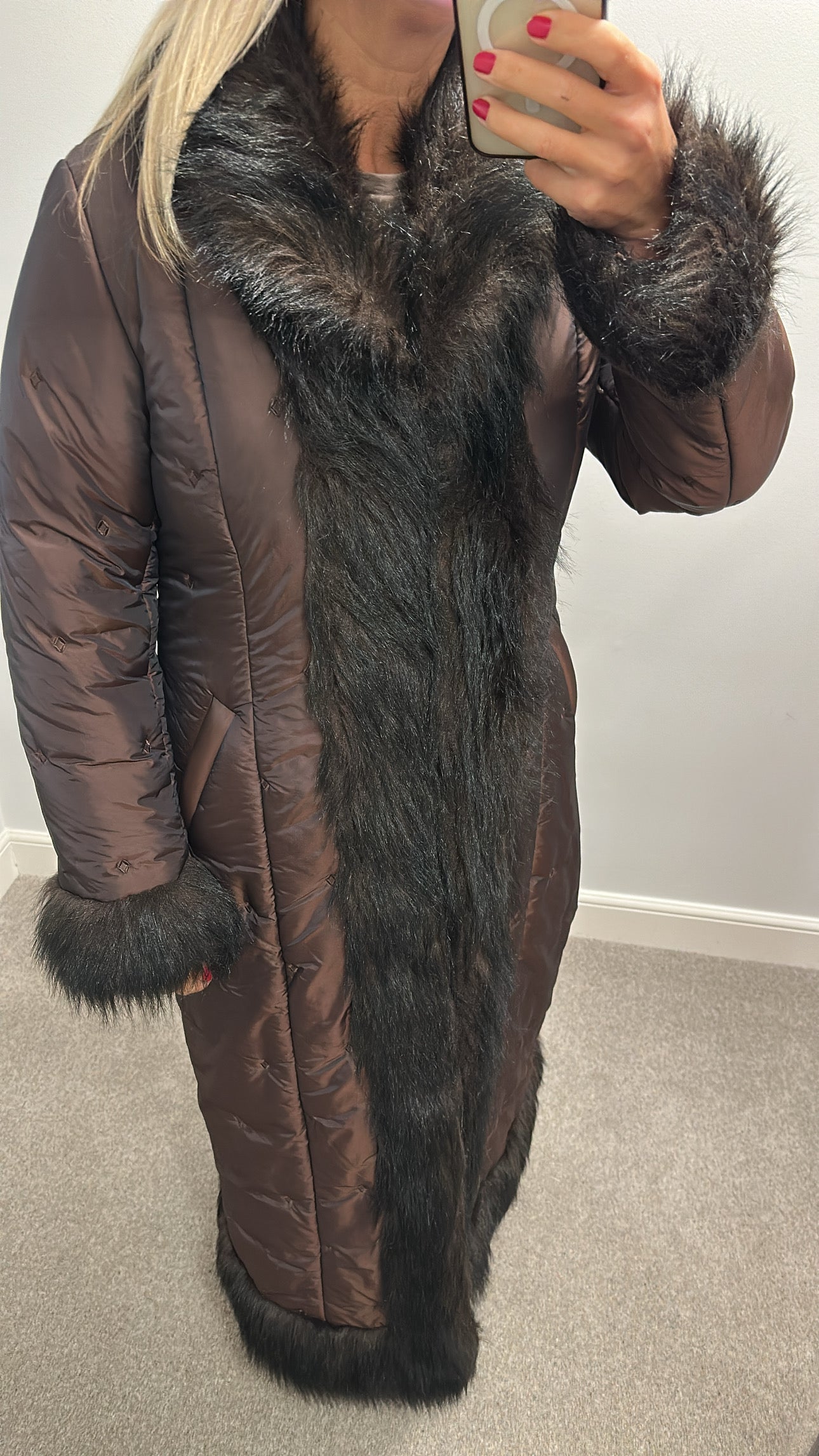 Hennes collection brown faux fur trim jacket size M would fit upto size 12