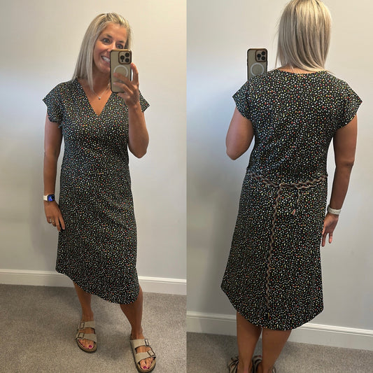Trespass black polka dot dress size L brand new with tags