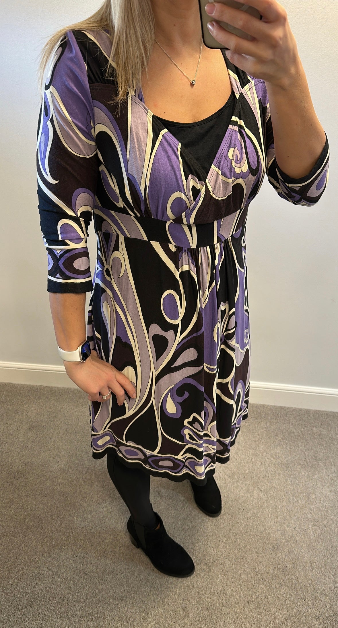 Wallis purple and black print dress size 16
