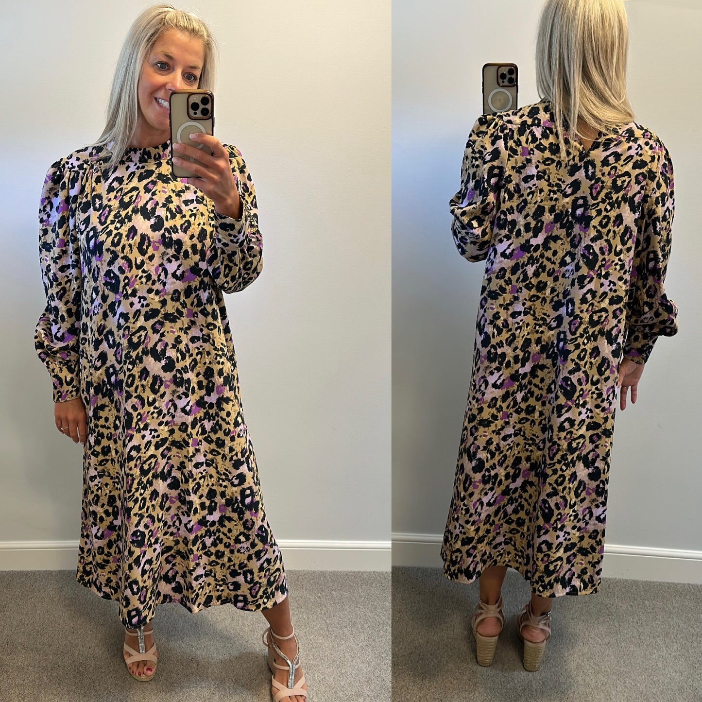 Marks and Spencer beige and purple midi dress size 18