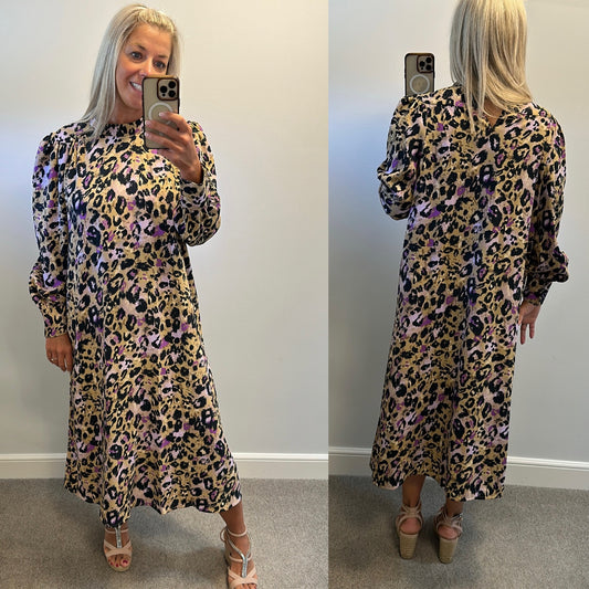 Marks and Spencer beige and purple midi dress size 18