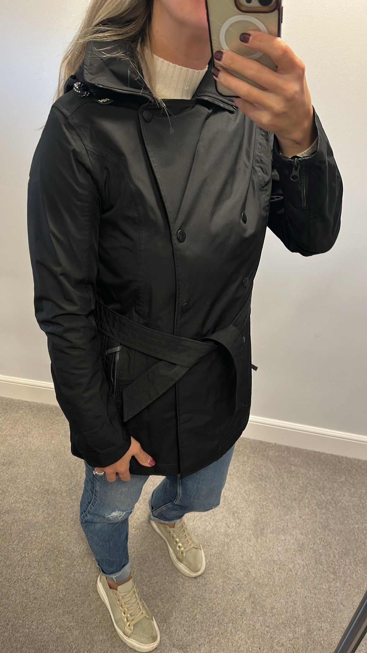 Helly Hansen black Welsey II Waterproof Trench Coat size M would fit upto size 12 £35 also available in off white