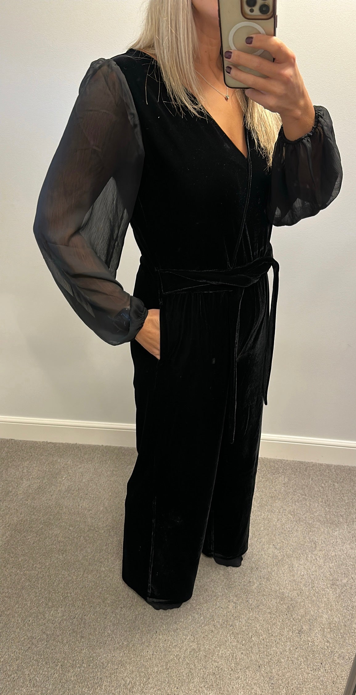 White label black velvet jumpsuit size 10