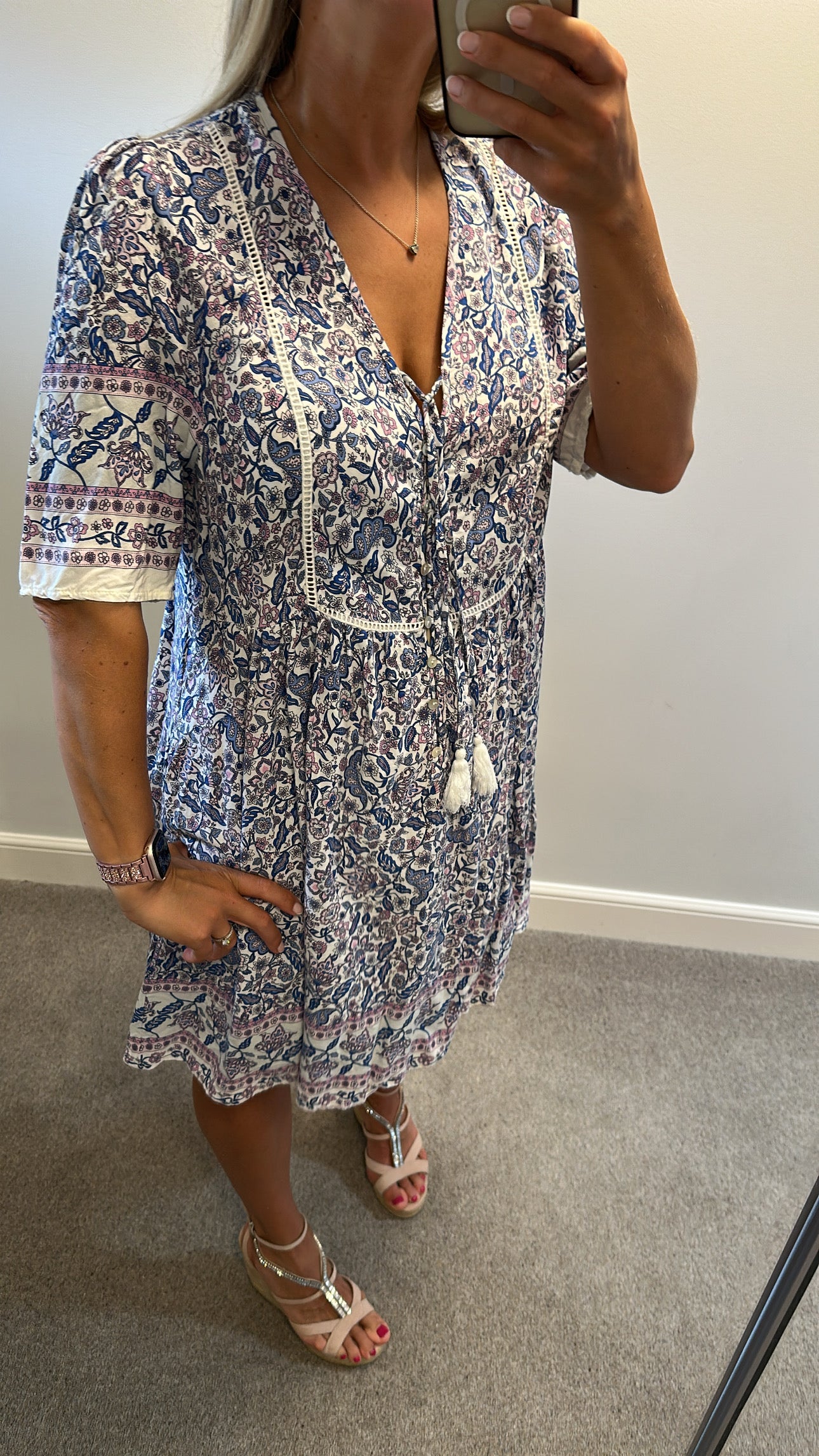 Roman blue paisley print dress with pockets size 18