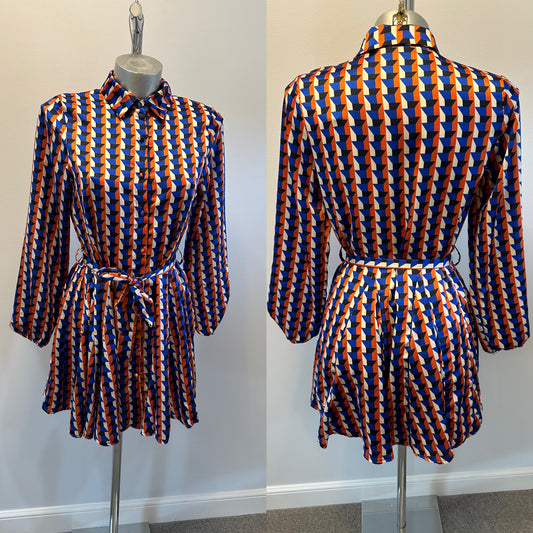 Quiz orange and blue print dress size 8