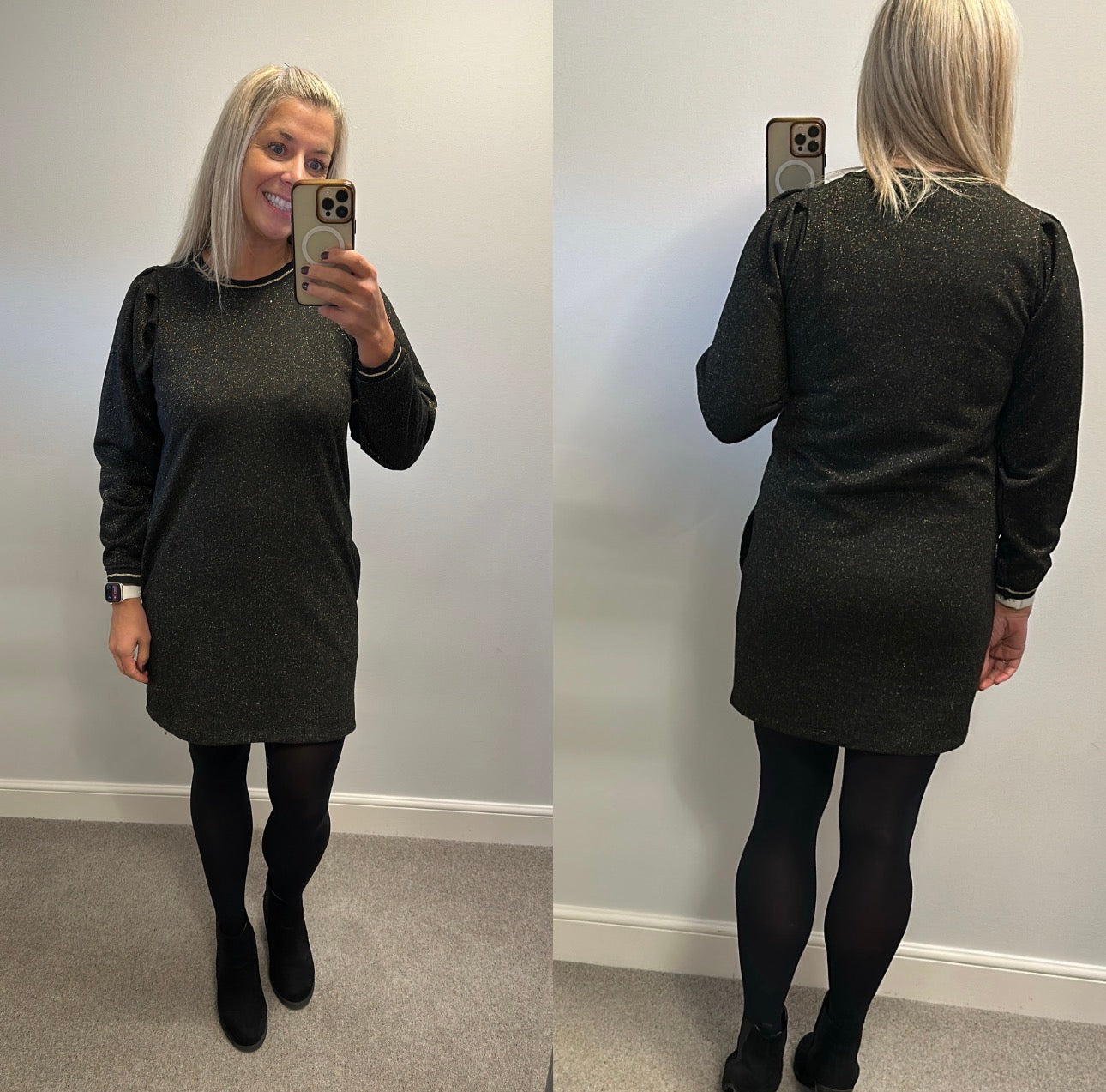 Oliver Bonas black and gold shimmer dress size 8