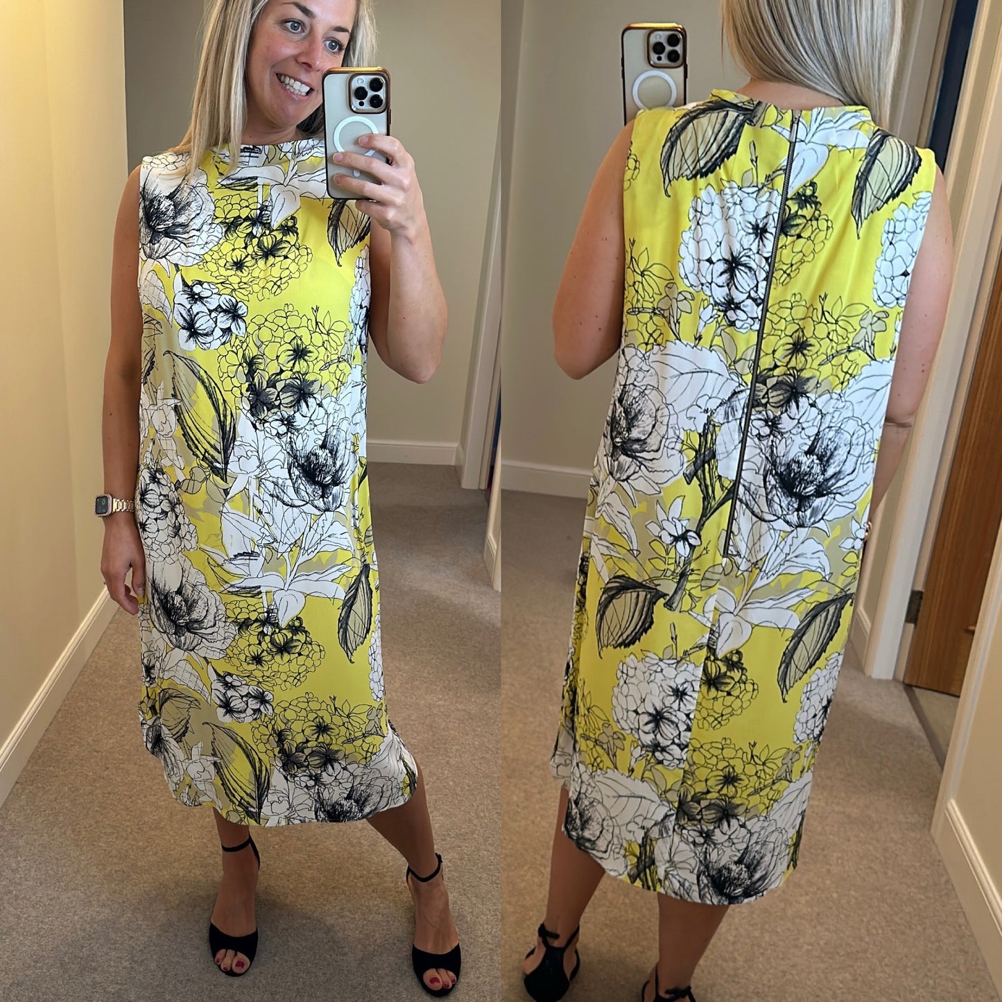 Autograph yellow floral midi dress size 20