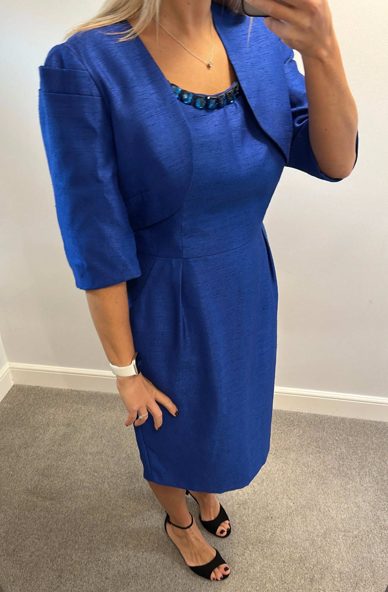 Michaela Louisa blue beaded collar dress and bolero size 16