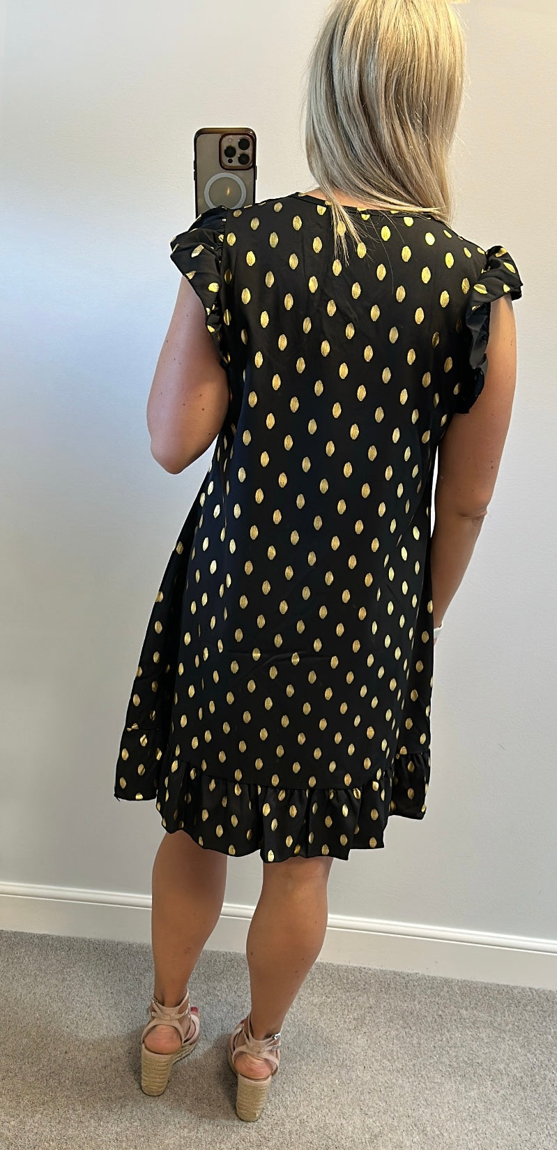 Black and gold dot summer dress onesize fitting upto size 16