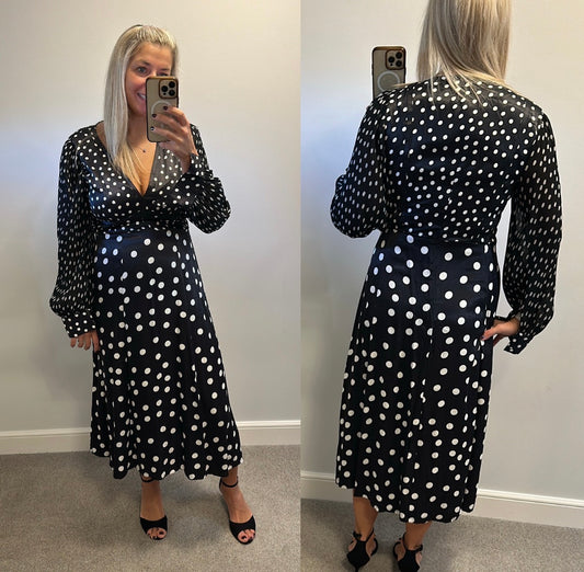 French connection black polka dot dress size 12