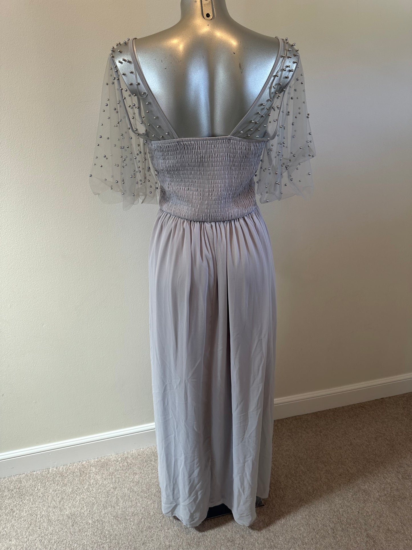 Little Mistress light grey pearl embellished dress size 12