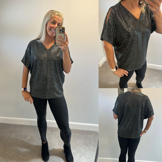 F&F black shimmer top size 14