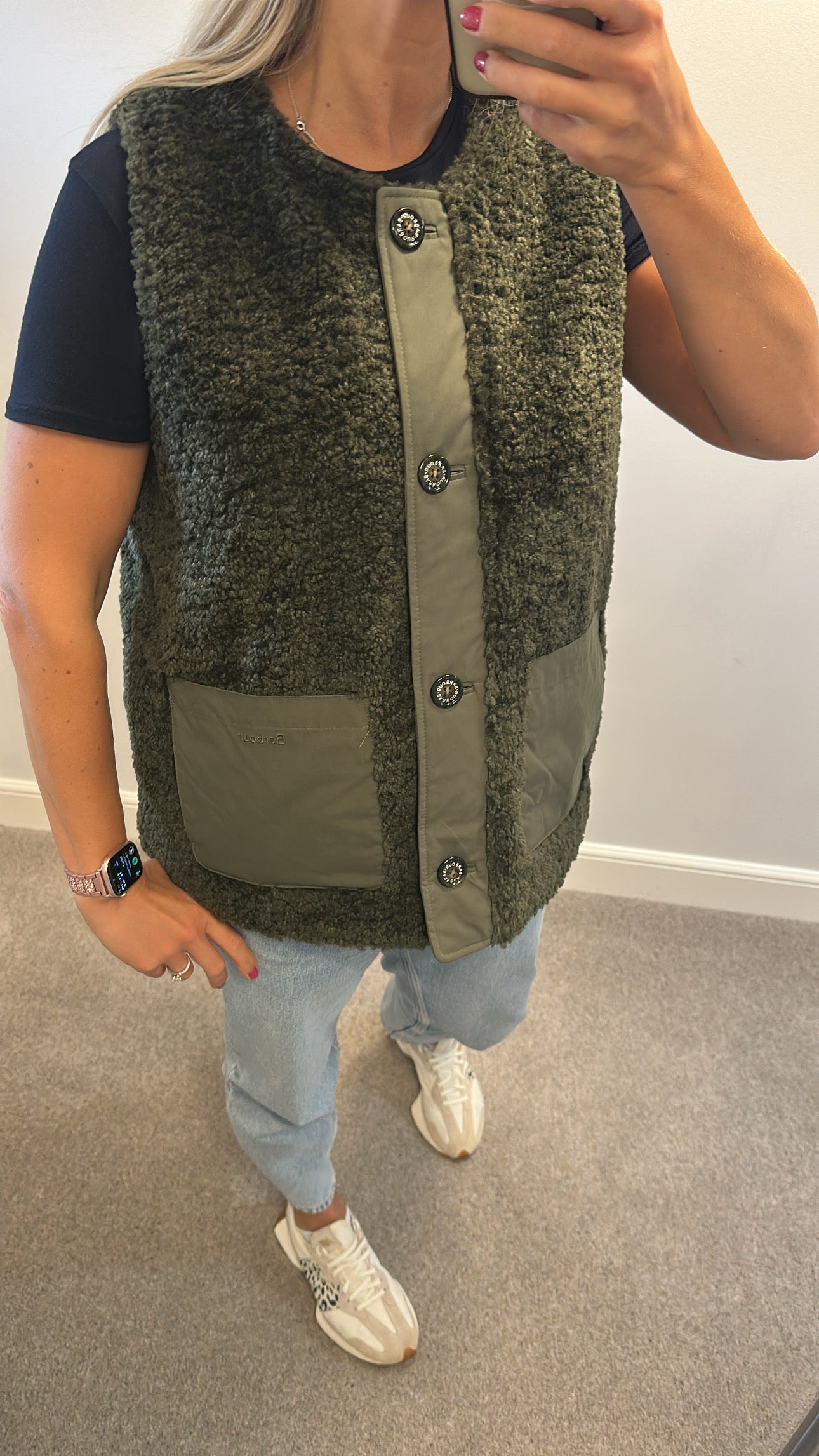 Barbour Kintra Borg olive green gilet size 16