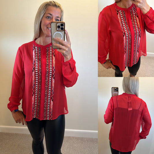 Next red embroidered blouse size 14 brand new with tags