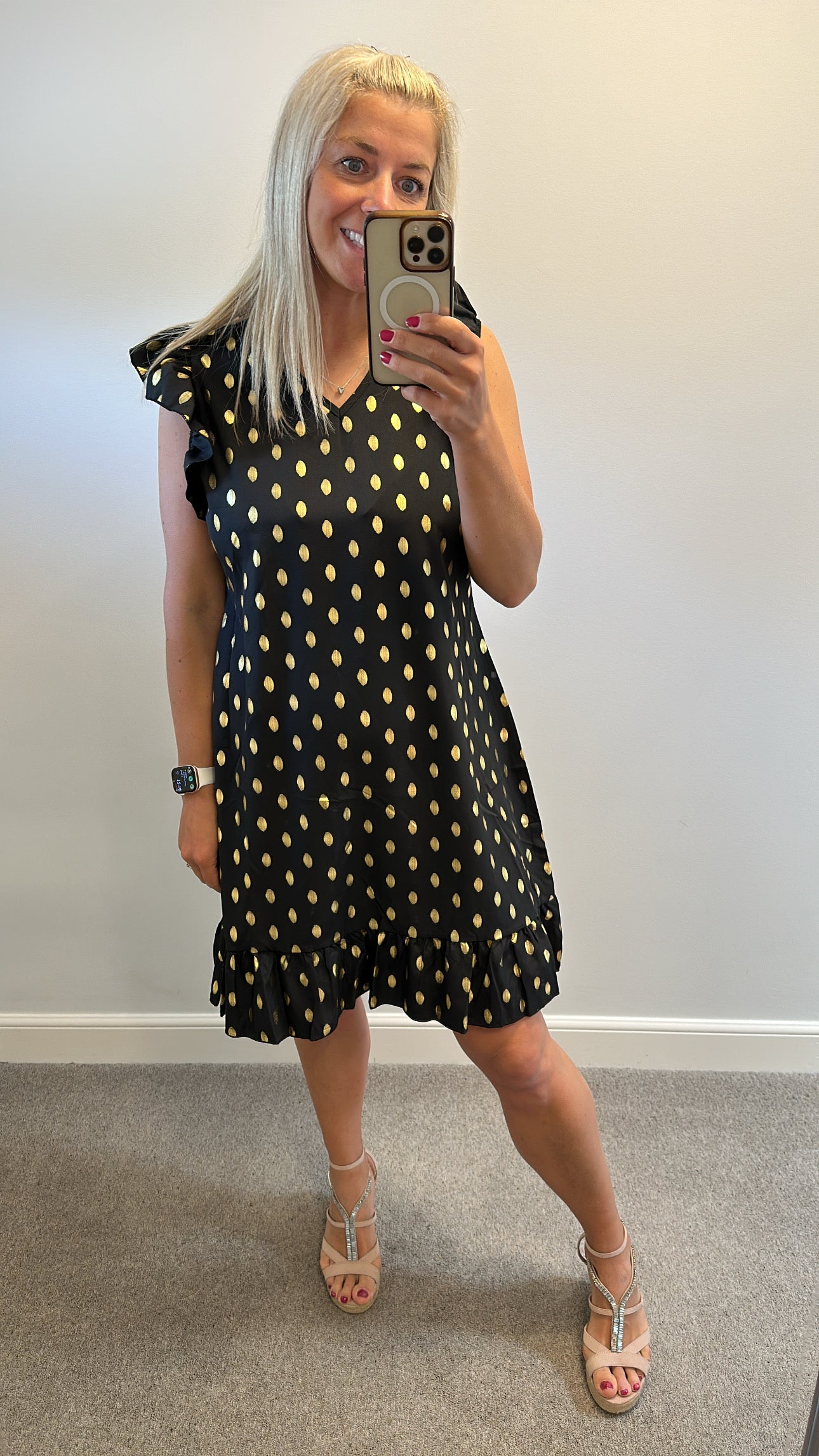 Black and gold dot summer dress onesize fitting upto size 16