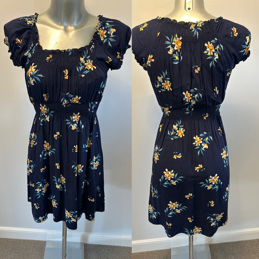 Apricot navy off the shoulder floral dress size 8 brand-new with tags