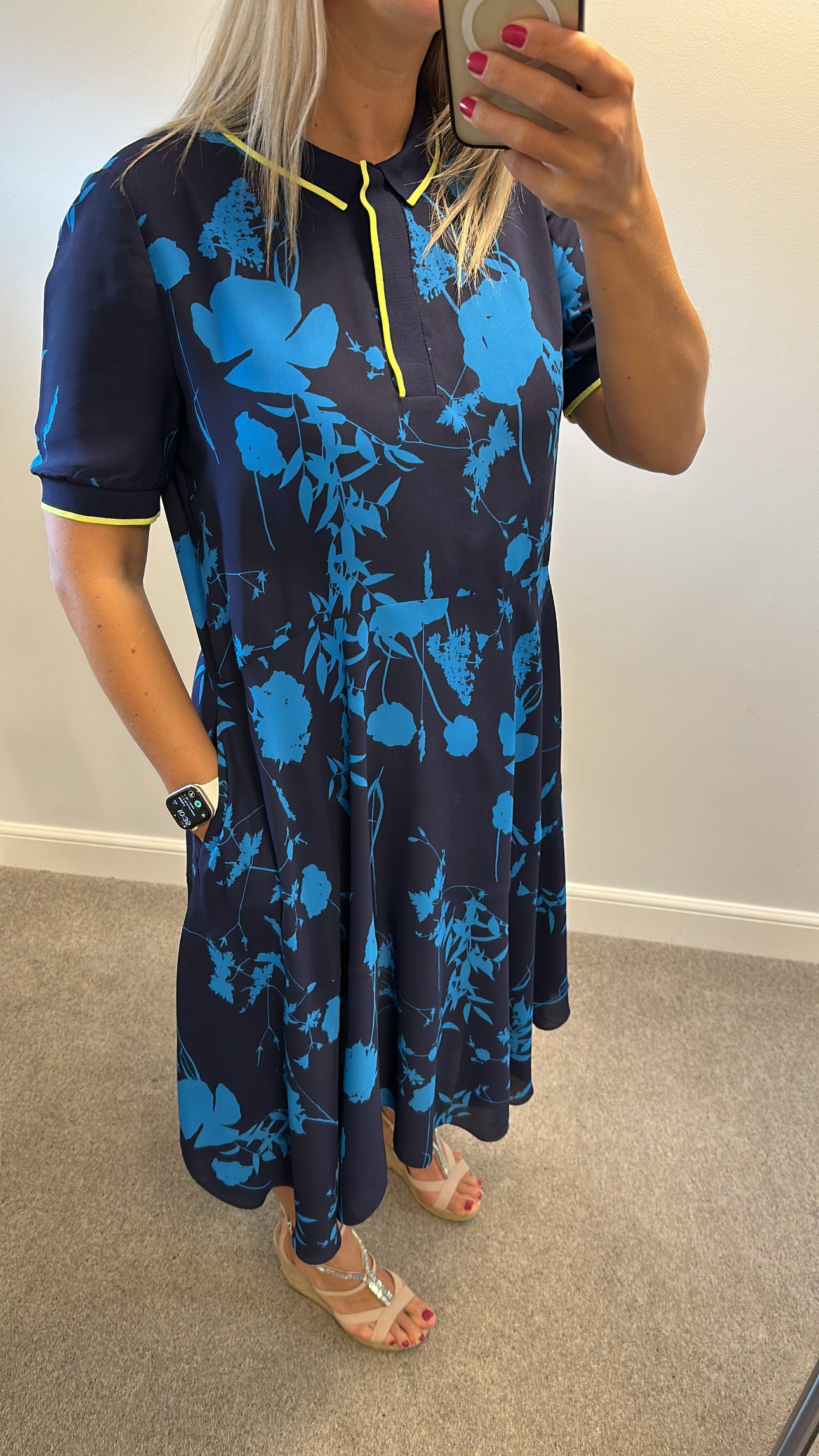 Ted Baker navy blue floral dress with pockets size 4 (uk14)