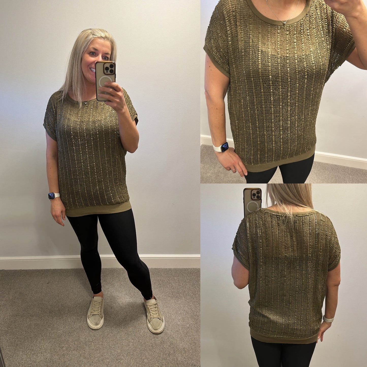 Zara khaki mesh top size M would fit upto size 14