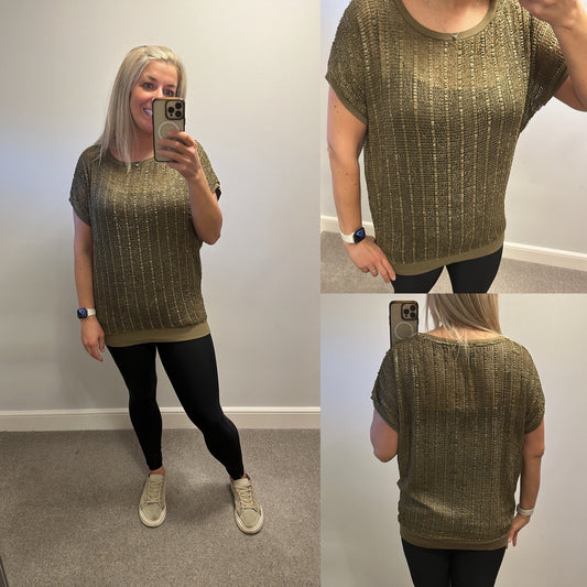 Zara khaki mesh top size M would fit upto size 14