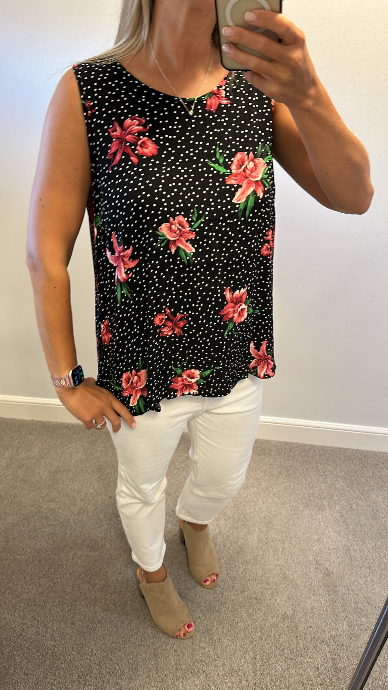 Wallis black floral polka dot top size 18