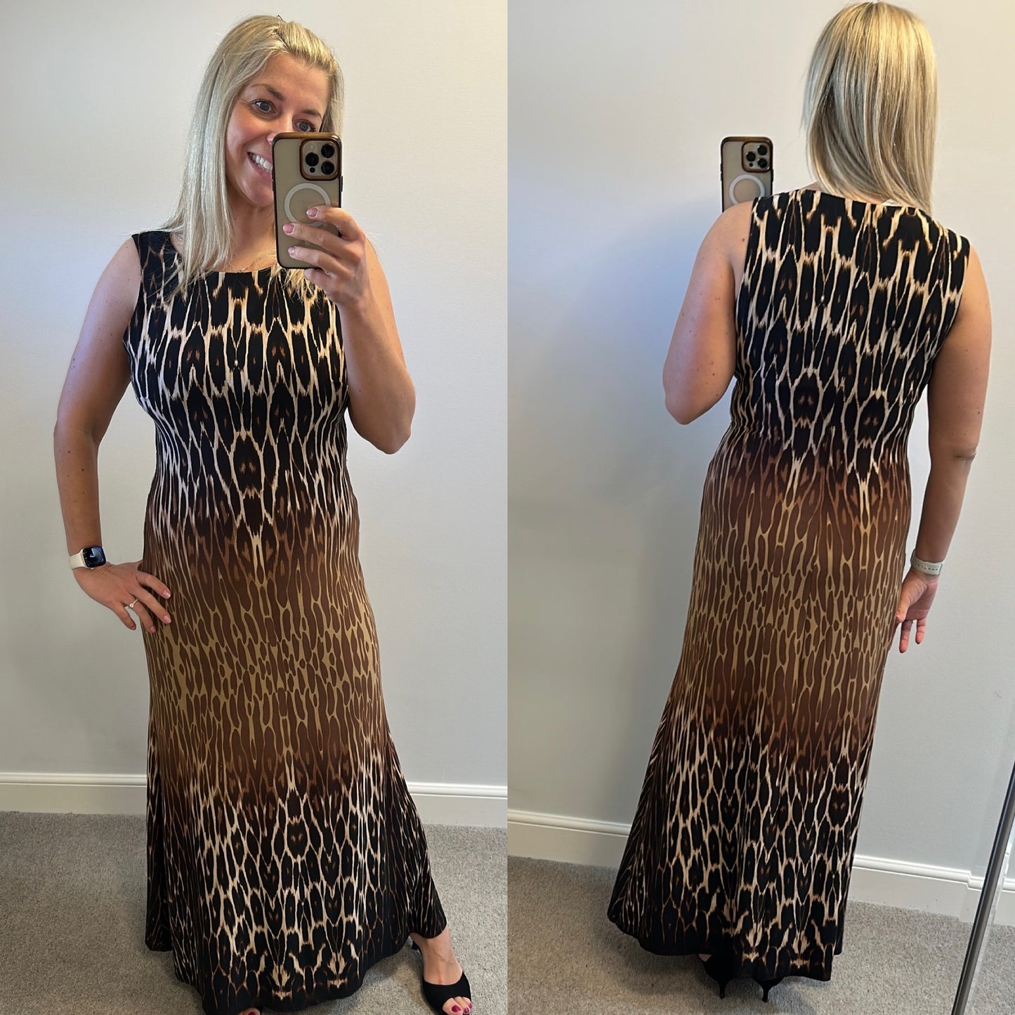Sandra Darren animal print maxi dress size 14
