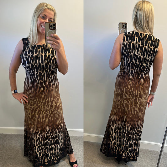 Sandra Darren animal print maxi dress size 14