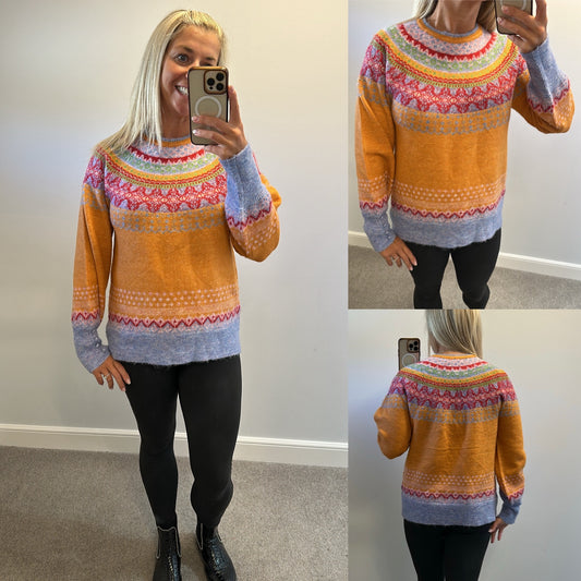 Monsoon orange / multi colour knit jumper size M would fit upto size 14