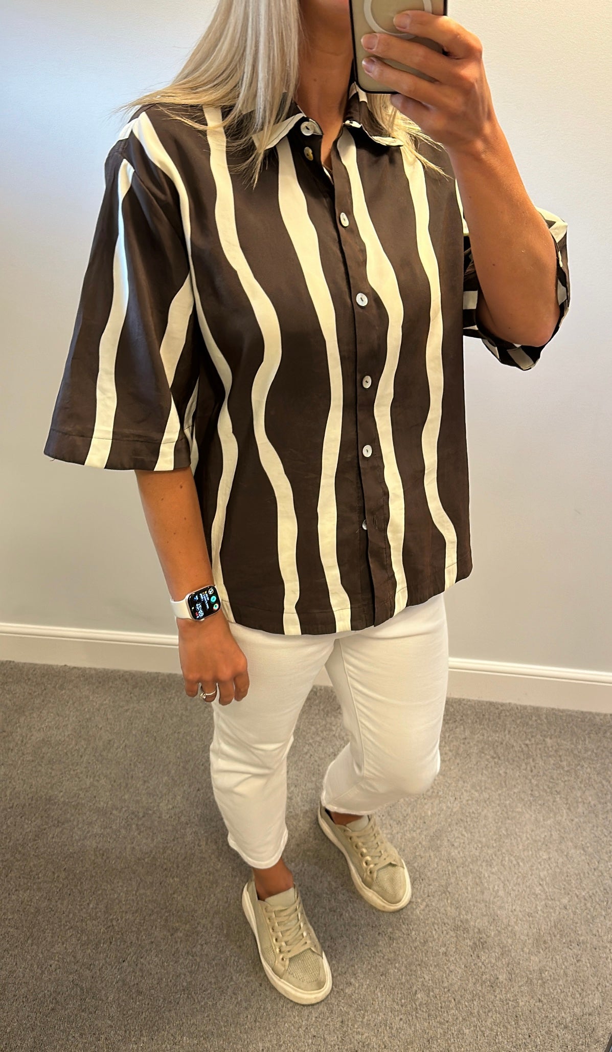 M&S brown stripe shirt size 12