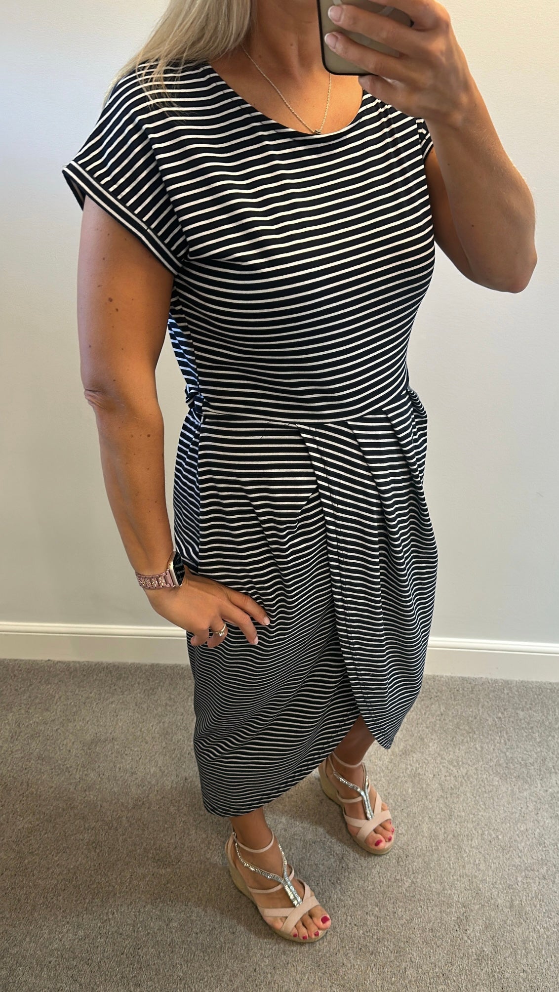 Stella Morgan navy and white stripe dress size 16